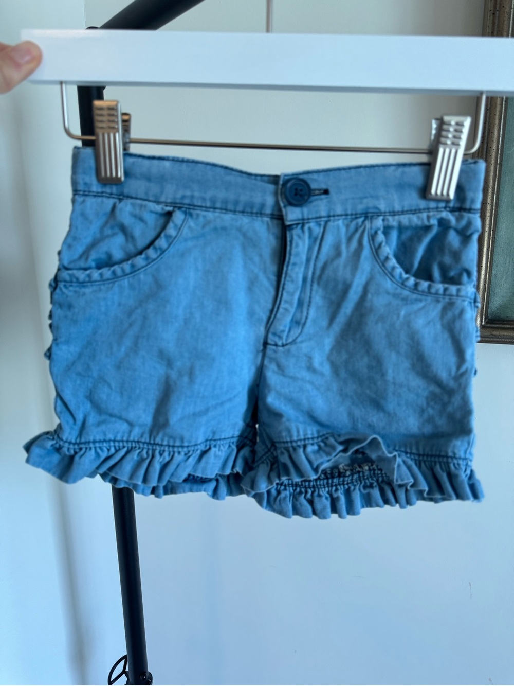 Ruffle Butts Light Blue Denim-Style Ruffle Hem Shorts